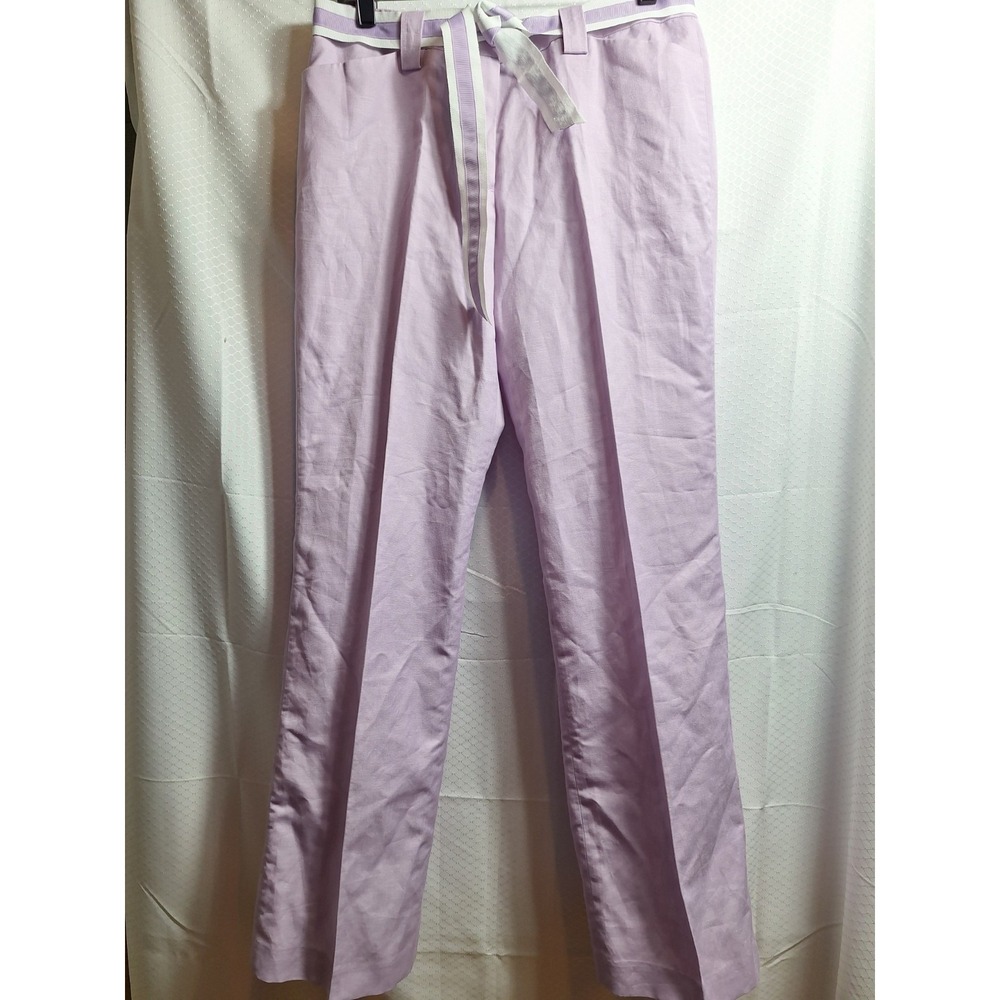 FOCUS 2000 Linen Blend Trouser Pant Sz 10 Lilac Belted Straight Leg Pockets EUC!